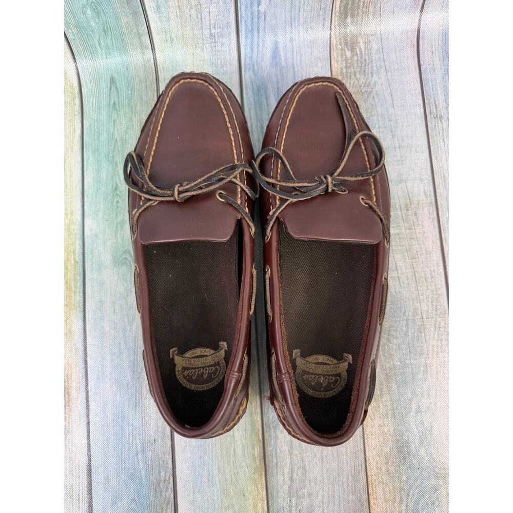 Cabela's Docksider Boat Shoes Brown Leather Vibram Sole Men's Size 12 1 Eye - Picture 5 of 8